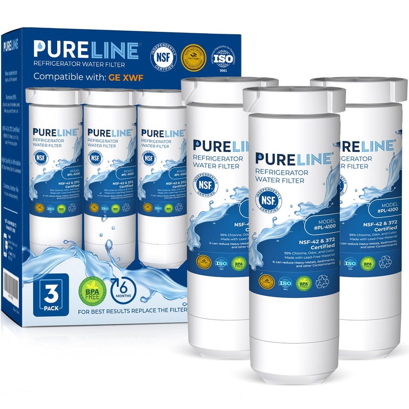 Pureline فلتر مياه ثلاجة بديلاً عن GE XWF من Pureline، (ليس XWFE) يستبدل نماذج الثلاجات التي تبدأ بـ GBE21، GDE21، GDE25، GFE24، GFE26، GNE20 - (عبوة 3)  - Image 1